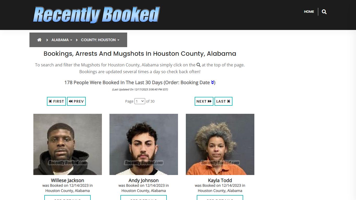 Bookings, Arrests and Mugshots in Houston County, Alabama - Recently Booked